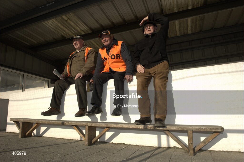 28 February 2010; Kilkenny supporters and maors, left to right; John Kavanagh, Thomastown, Jim Staunton, Paulstown, and Podge Butler, Kilkenny City, watch the game in strong sunlight. Allianz GAA Hurling National League Division 1 Round 2, Kilkenny v Offaly, Nowlan Park, Kilkenny. Picture credit: Ray McManus / SPORTSFILE