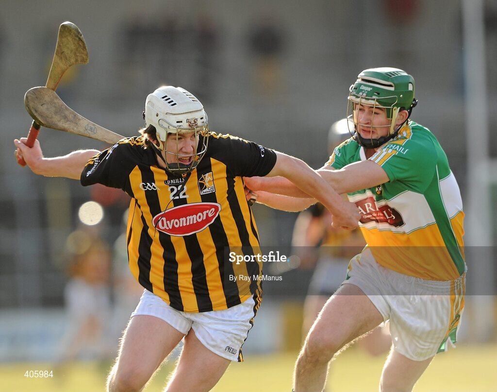 28 February 2010; John Mulhall, Kilkenny, in action against Derek Morkan, Offaly. Allianz GAA Hurling National League Division 1 Round 2, Kilkenny v Offaly, Nowlan Park, Kilkenny. Picture credit: Ray McManus / SPORTSFILE