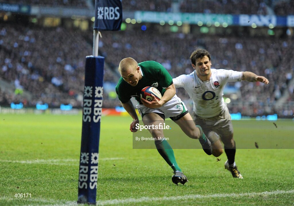 27 February 2010; Keith Earls, Ireland, gets past Danny Care, England, on his way to scoring his side's second try. RBS Six Nations Rugby Championship, England v Ireland, Twickenham Stadium, Twickenham, London, England. Picture credit: Brendan Moran / SPORTSFILE