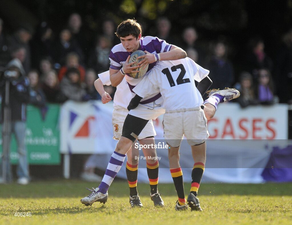1 March 2010; Jack Murphy, Clongowes Wood College, in action against Jason Curran, Presentation College Bray. Leinster Schools Junior Cup Quarter-Final, Presentation College Bray v Clongowes Wood College SJ. Lakelands Park, Terenure, Dublin. Picture credit: Pat Murphy / SPORTSFILE