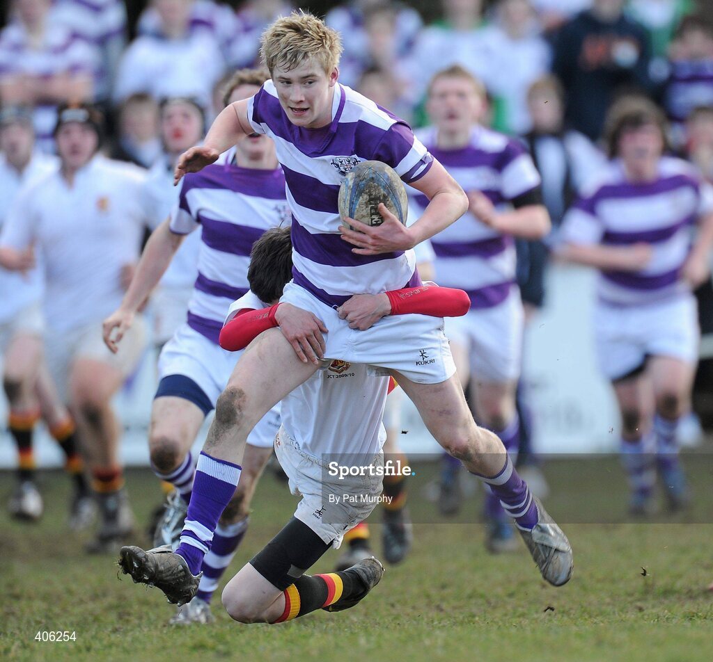 1 March 2010; William Lappin, Clongowes Wood College, in action against Jack Keating, Presentation College Bray. Leinster Schools Junior Cup Quarter-Final, Presentation College Bray v Clongowes Wood College SJ. Lakelands Park, Terenure, Dublin. Picture credit: Pat Murphy / SPORTSFILE