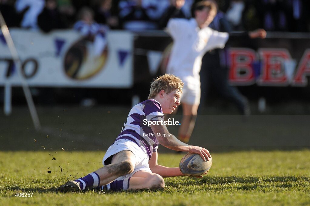 1 March 2010; William Lappin, Clongowes Wood College, scores his side's second try. Leinster Schools Junior Cup Quarter-Final, Presentation College Bray v Clongowes Wood College SJ. Lakelands Park, Terenure, Dublin. Picture credit: Pat Murphy / SPORTSFILE
