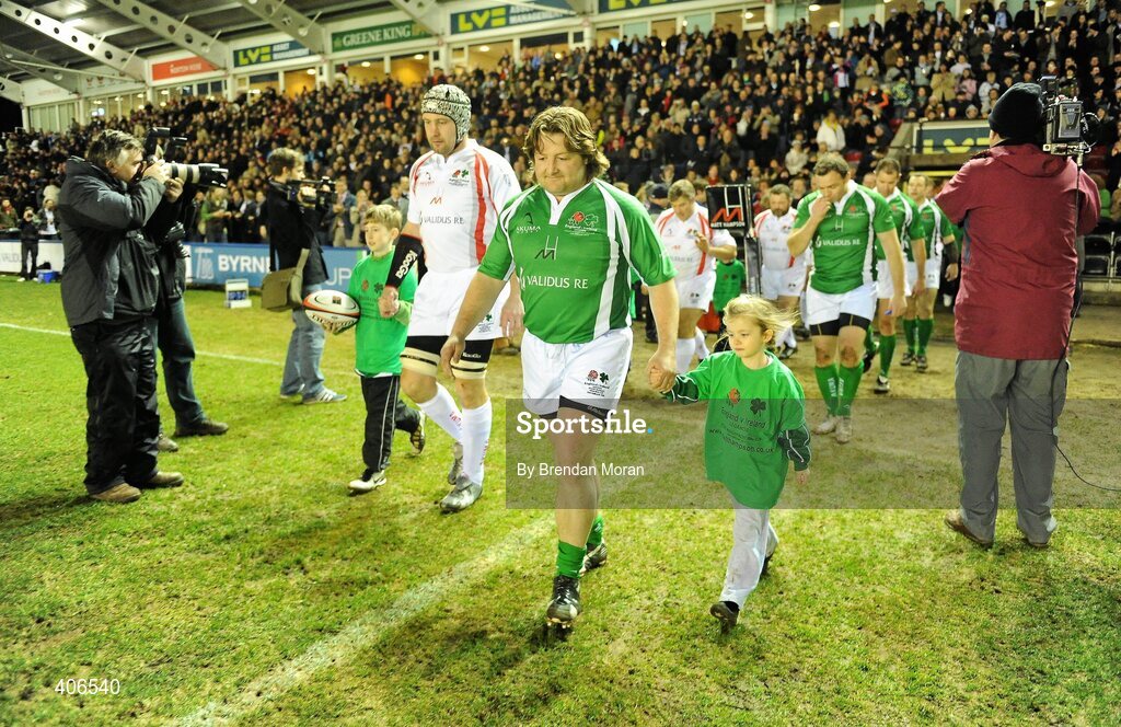 26 February 2010; Ireland Legends captain Shane Byrne leads his side out before the game. The Stuart Mangan Memorial Cup, England Legends v Ireland Legends, The Stoop, Twickenham, London. Picture credit: Brendan Moran / SPORTSFILE