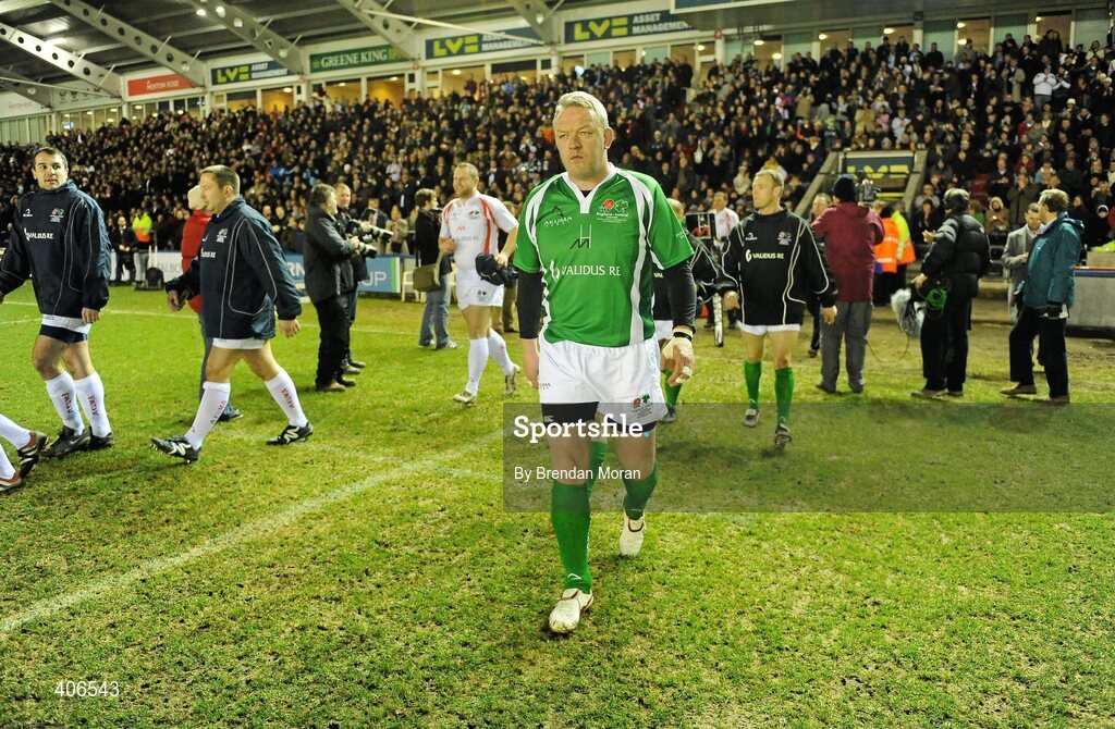 26 February 2010; Mick Galwey, Ireland Legends, comes out onto the pitch before the game. The Stuart Mangan Memorial Cup, England Legends v Ireland Legends, The Stoop, Twickenham, London. Picture credit: Brendan Moran / SPORTSFILE