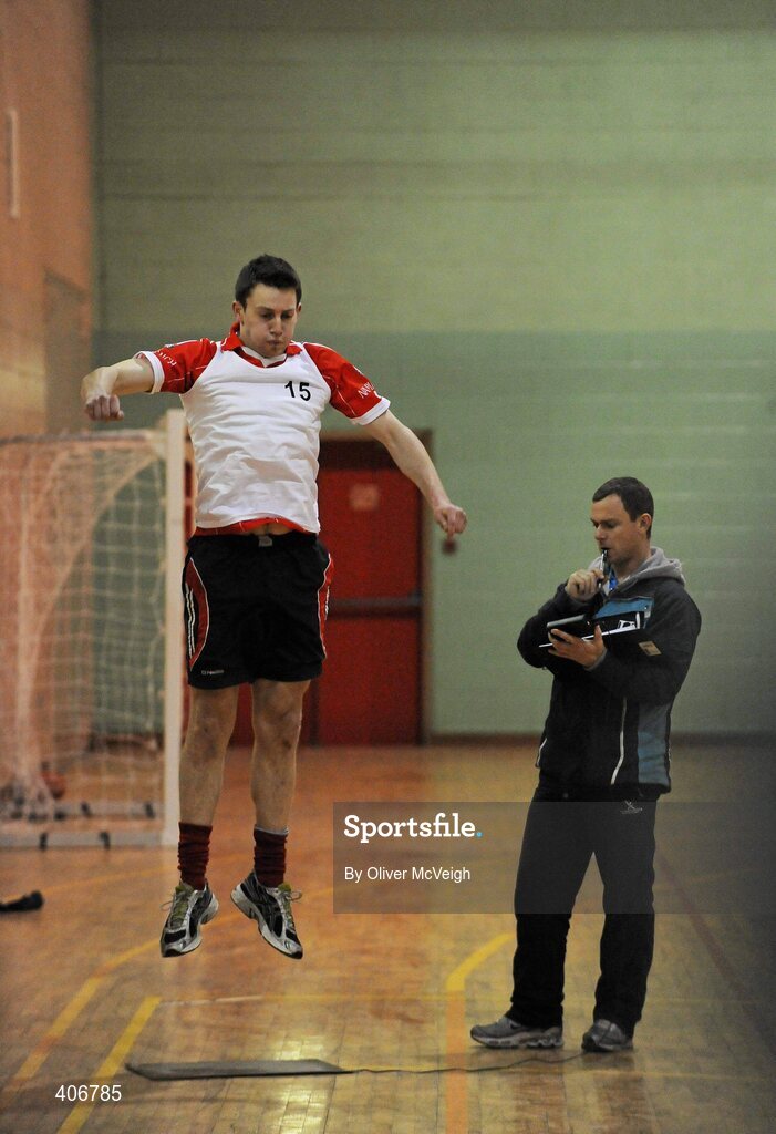 3 March 2010; Derry's James Kielt is assessed by William Moore, Performance services manager, University of Ulster Sports Academy, Jordanstown, during a Ricky Nixon AFL trial day. Gormanston College, Gormanston, Co. Meath. Picture credit: Oliver McVeigh / SPORTSFILE