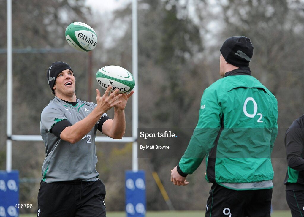 3 March 2010; Ireland's Donncha O'Callaghan with Paul O'Connell during rugby squad training ahead of their RBS Six Nations Rugby Championship game against Wales on Saturday week. Carton House, Maynooth, Co. Kildare. Picture credit: Matt Browne / SPORTSFILE