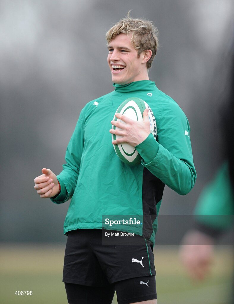 3 March 2010; Ireland's Andrew Trimble during rugby squad training ahead of their RBS Six Nations Rugby Championship game against Wales on Saturday week. Carton House, Maynooth, Co. Kildare. Picture credit: Matt Browne / SPORTSFILE