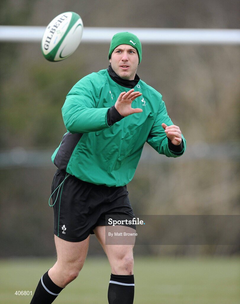 3 March 2010; Ireland's Stephen Ferris in action during rugby squad training ahead of their RBS Six Nations Rugby Championship game against Wales on Saturday week. Carton House, Maynooth, Co. Kildare. Picture credit: Matt Browne / SPORTSFILE