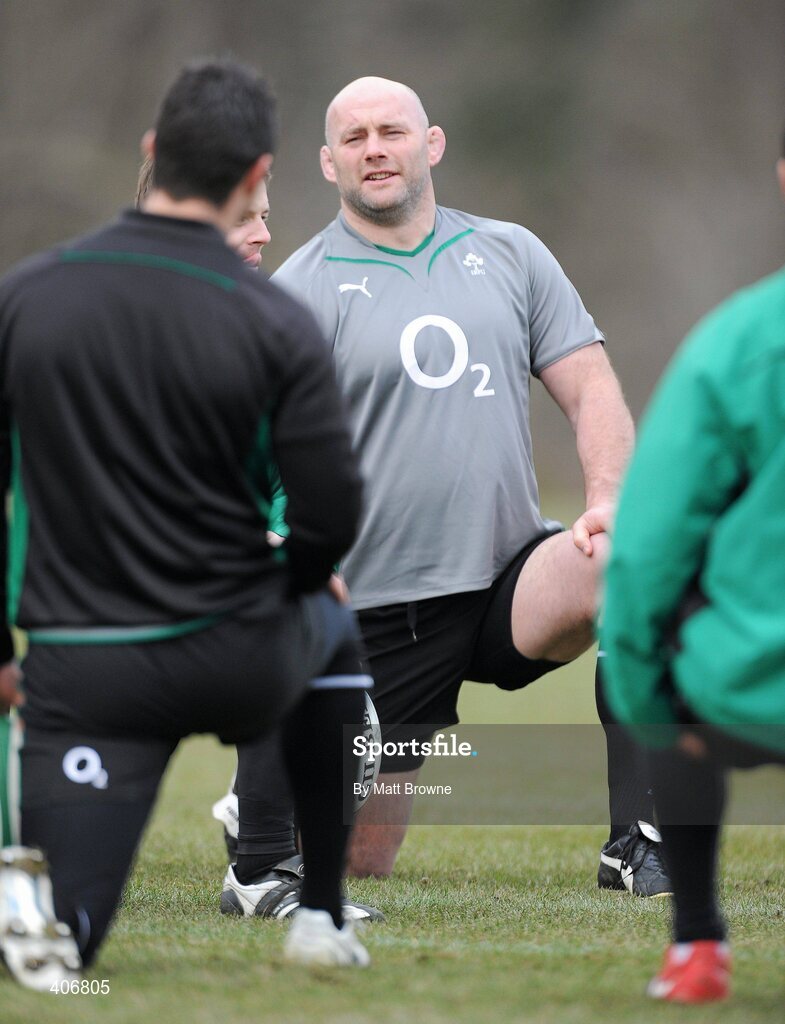 3 March 2010; Ireland's John Hayes during rugby squad training ahead of their RBS Six Nations Rugby Championship game against Wales on Saturday week. Carton House, Maynooth, Co. Kildare. Picture credit: Matt Browne / SPORTSFILE