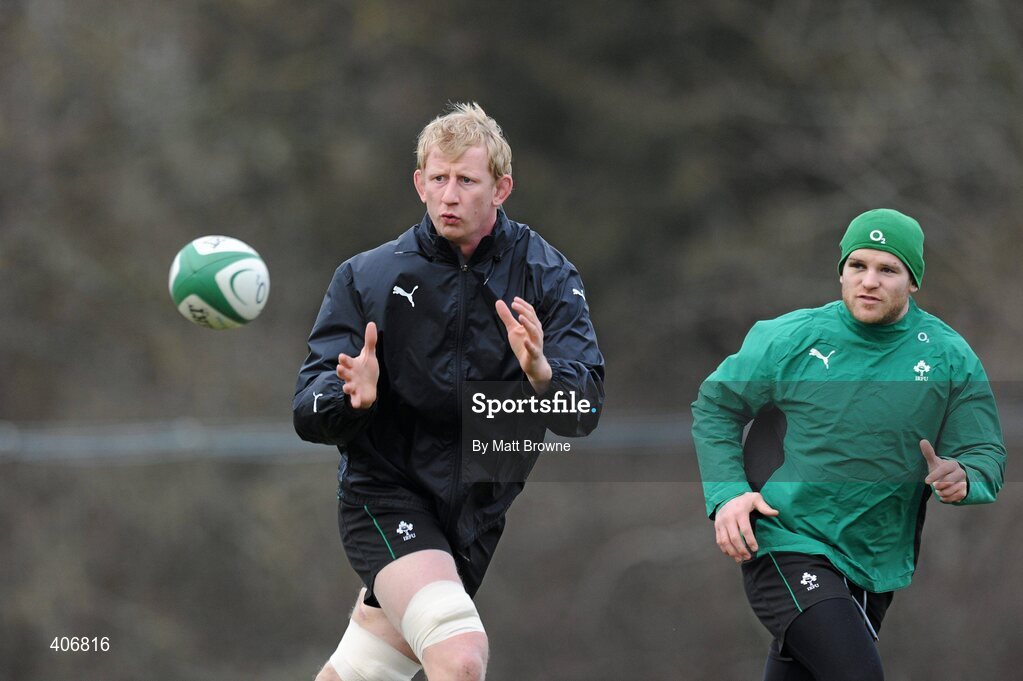3 March 2010; Ireland's Leo Cullen and Gordon D'Arcy in action during rugby squad training ahead of their RBS Six Nations Rugby Championship game against Wales on Saturday week. Carton House, Maynooth, Co. Kildare. Picture credit: Matt Browne / SPORTSFILE