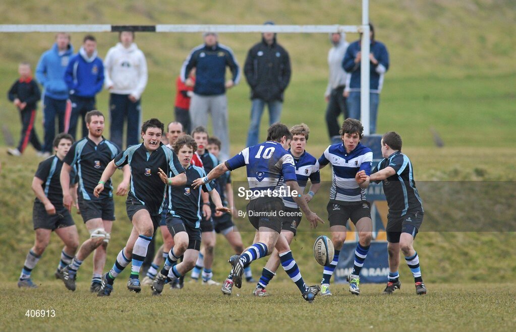 3 March 2010; JJ Hanrahan, Rockwell, 10, scores a drop-goal to make the score 12-10 with the last play of the game. Avonmore Munster Rugby Schools Senior Cup Semi-Final, Rockwell v Castletroy College, Clanwilliam Park, Tipperary Town, Tipperary. Picture credit: Diarmuid Greene / SPORTSFILE
