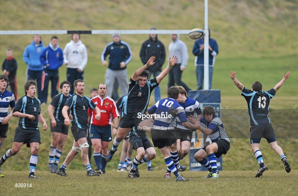 3 March 2010; JJ Hanrahan, Rockwell, 10, scores a drop-goal to make the score 12-10 with the last play of the game. Avonmore Munster Rugby Schools Senior Cup Semi-Final, Rockwell v Castletroy College, Clanwilliam Park, Tipperary Town, Tipperary. Picture credit: Diarmuid Greene / SPORTSFILE