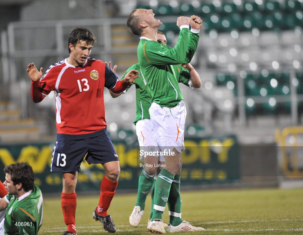 3 February 2010; David Meyler, Republic of Ireland, shows his frustration after a missed goal opportunity UEFA European U21 Championship Qualifier, Republic of Ireland v Armenia, Tallaght Stadium, Tallaght, Co. Dublin. Picture credit: Ray Lohan / SPORTSFILE