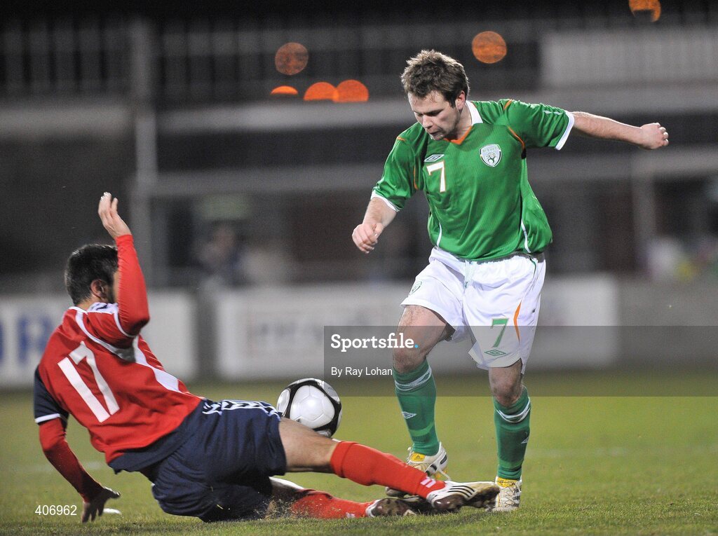 3 February 2010; Alan Judge, Republic of Ireland, in action against Artak Yedigaryan, Armenia. UEFA European U21 Championship Qualifier, Republic of Ireland v Armenia, Tallaght Stadium, Tallaght, Co. Dublin. Picture credit: Ray Lohan / SPORTSFILE