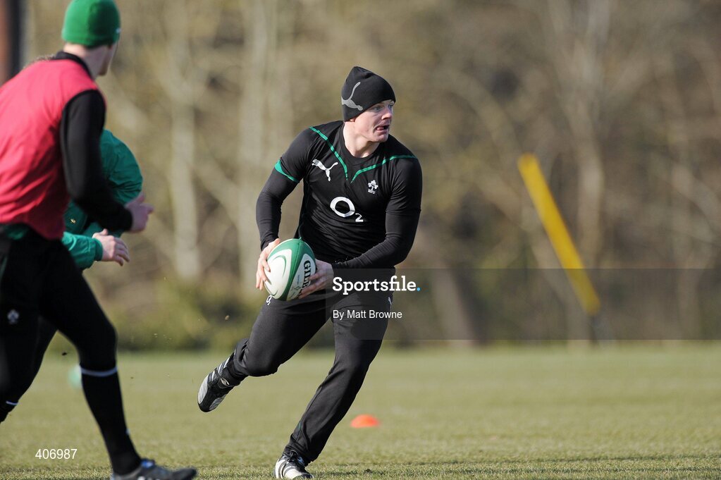 4 March 2010; Ireland's Brian O'Driscoll in action during rugby squad training ahead of their RBS Six Nations Rugby Championship game against Wales on Saturday week. Carton House, Maynooth, Co. Kildare. Picture credit: Matt Browne / SPORTSFILE