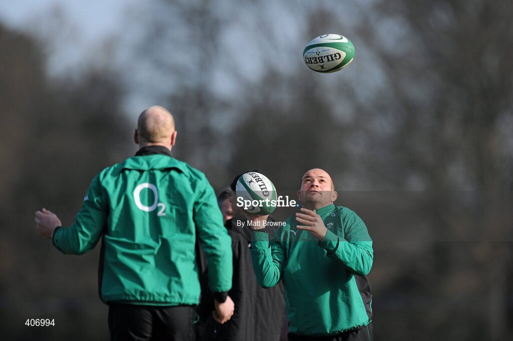 4 March 2010; Ireland's Rory Best and Paul O'Connell in action during rugby squad training ahead of their RBS Six Nations Rugby Championship game against Wales on Saturday week. Carton House, Maynooth, Co. Kildare. Picture credit: Matt Browne / SPORTSFILE