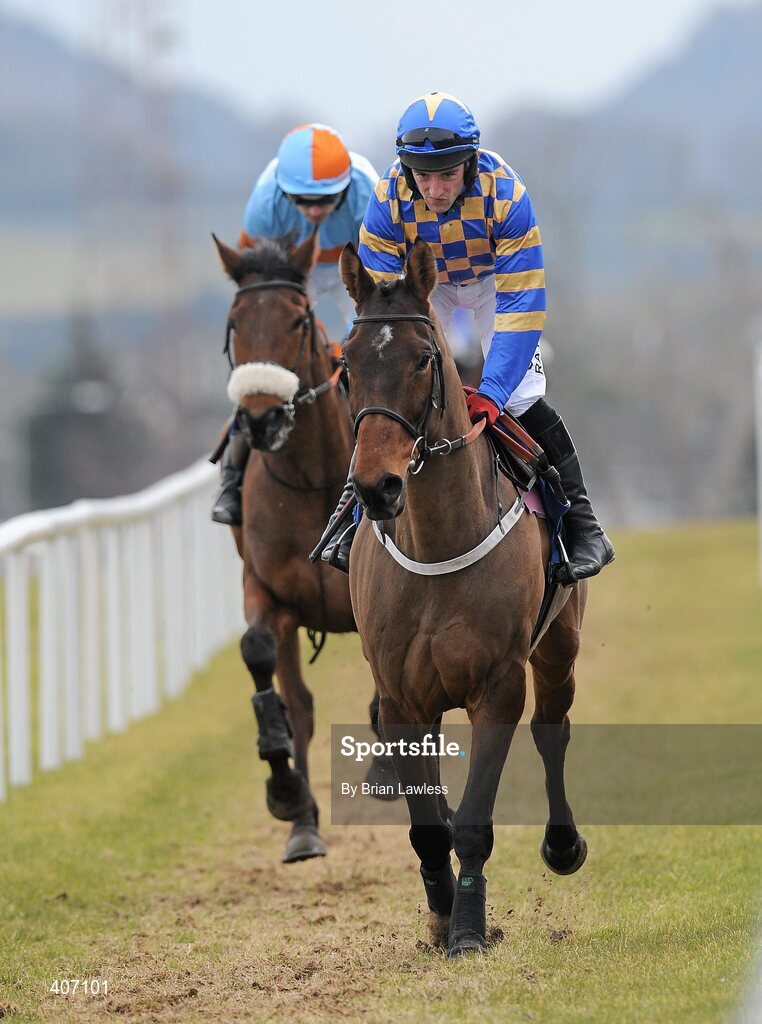 28 February 2010; Glavey, with Paddy Flood up, right, and King Of The Refs, Ruby Walsh up, go to post for The Irish Stallion Farms European Breeders Fund Maiden Hurdle. Leopardstown Racecourse, Dublin. Picture credit: Brian Lawless / SPORTSFILE