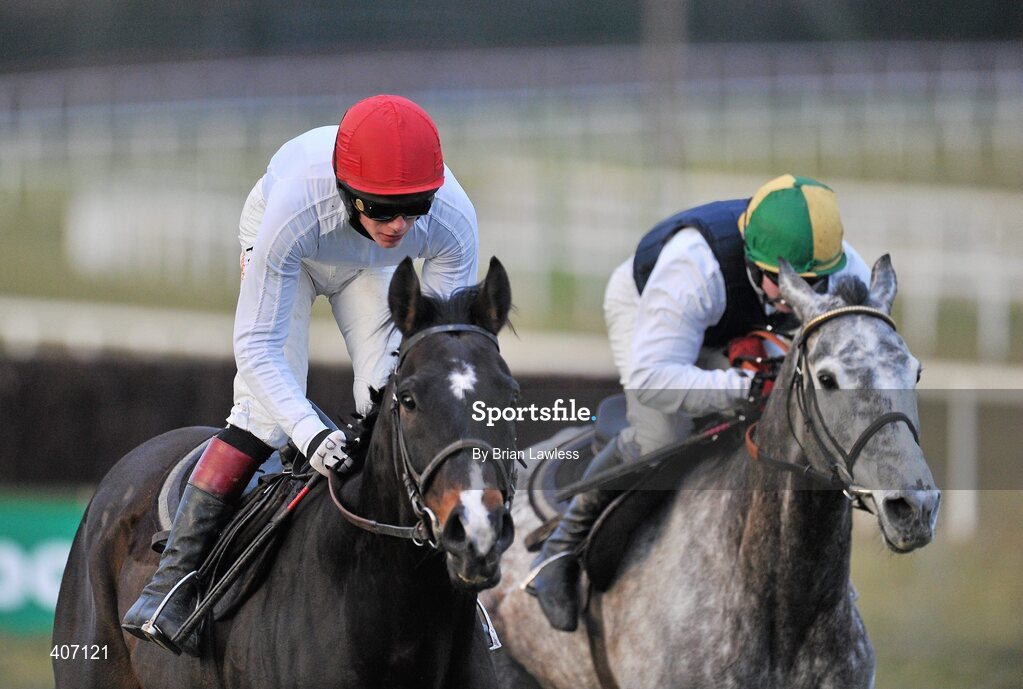 28 February 2010; Willie Mullins trained Golden Silver, Paul Townend up, left, and Barker, David Casey up, during the gallops after the days racing. Leopardstown Racecourse, Dublin. Picture credit: Brian Lawless / SPORTSFILE