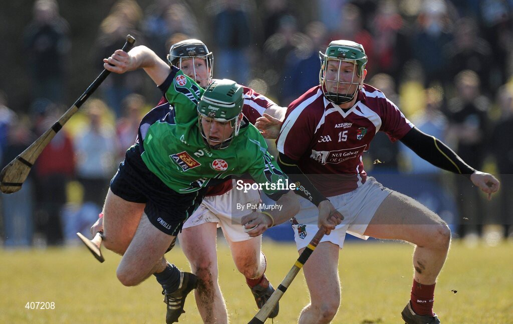 5 March 2010; Cathal Chaplin, Limerick IT, in action against Finian Coone, NUI Galway. Ulster Bank Fitzgibbon Cup Semi-Final, National University of Ireland, Galway v Limerick Institute of Technology, Dangan GAA Grounds, Dangan, Co. Galway. Picture credit: Pat Murphy / SPORTSFILE