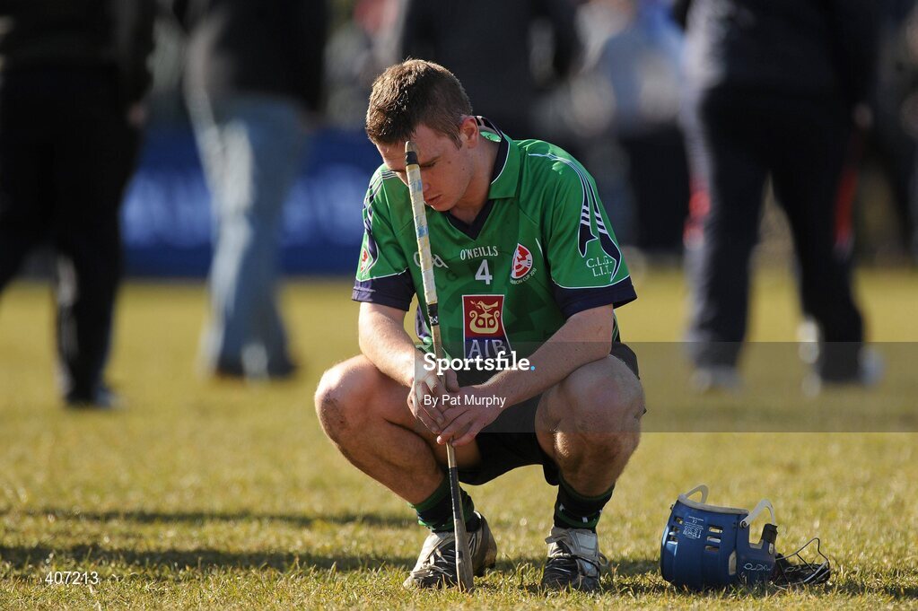 5 March 2010; James Gunning, Limerick IT, shows his disappointment after the game. Ulster Bank Fitzgibbon Cup Semi-Final, National University of Ireland, Galway v Limerick Institute of Technology, Dangan GAA Grounds, Dangan, Co. Galway. Picture credit: Pat Murphy / SPORTSFILE