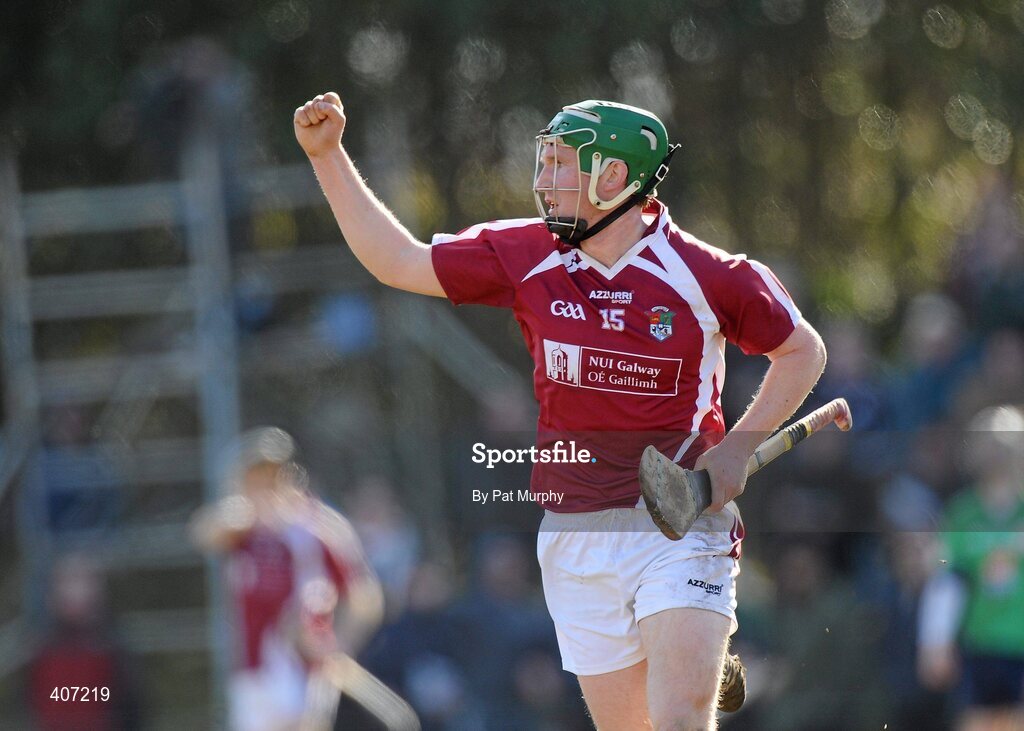 5 March 2010; Finian Coone, NUI Galway, celebrates a point. Ulster Bank Fitzgibbon Cup Semi-Final, National University of Ireland, Galway v Limerick Institute of Technology, Dangan GAA Grounds, Dangan, Co. Galway. Picture credit: Pat Murphy / SPORTSFILE