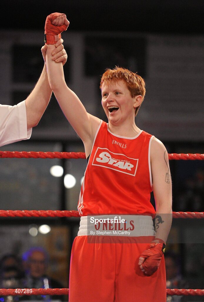 5 March 2010; Debbie Rogers, Bray, celebrates her women's elite 51kg victory over Rebecca Meaney, Tolerton, following the referee stopping the contest in the second round. National Men's & Women's Elite National Championships 2010 Finals - Friday, National Stadium, Dublin. Picture credit: Stephen McCarthy / SPORTSFILE