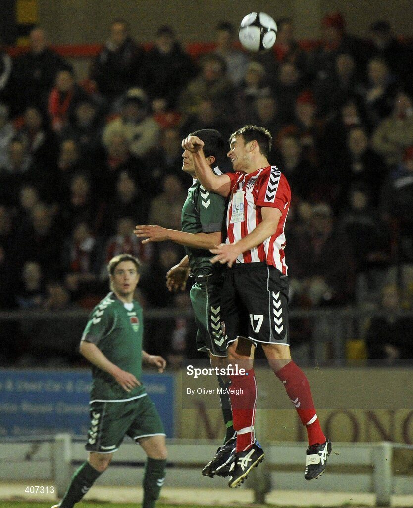 5 March 2010; Mark Scoltock, Derry City, in action against Graham Cummins, Cork City Foras Co-op. Airtricity League, Premier Division, Derry City v Cork City Foras Co-op, Brandywell Stadium, Derry. Picture credit: Oliver McVeigh / SPORTSFILE