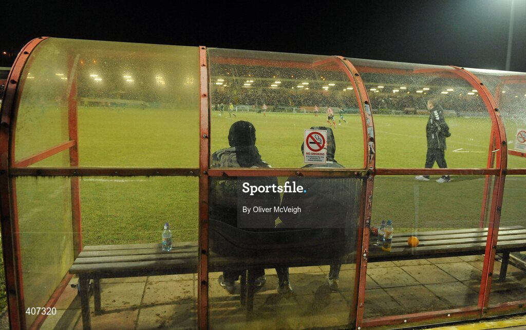 5 March 2010; The Cork City Foras Co-op substitues bench with two subs and Manager Tommy Dunne, right. Airtricity League, Premier Division, Derry City v Cork City Foras Co-op, Brandywell Stadium, Derry. Picture credit: Oliver McVeigh / SPORTSFILE