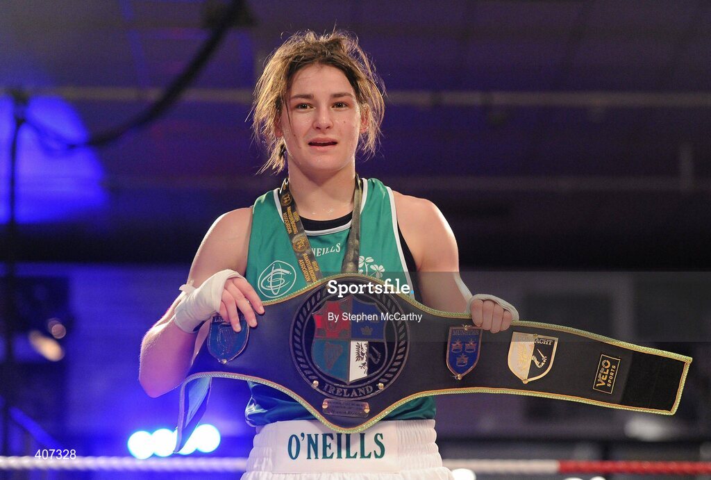 5 March 2010; Katie Taylor, Bray, Ireland, with her Elite women's 60kg belt. Tayor also beat Julia Tsyplakova, Ukraine, during their womens 60kg special bout. National Men's & Women's Elite National Championships 2010 Finals - Friday, National Stadium, Dublin. Picture credit: Stephen McCarthy / SPORTSFILE