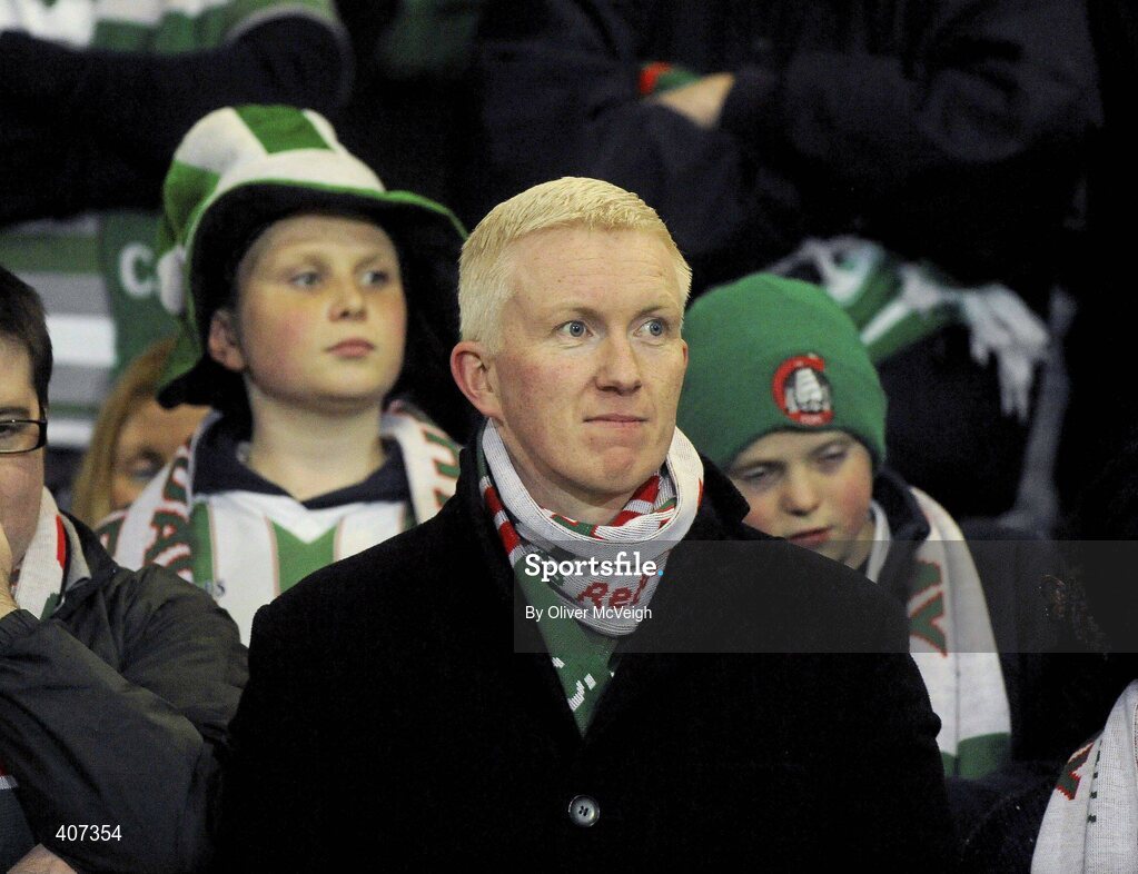 5 March 2010; Cork City Foras Co-op Chairman John O'Sullivan, centre, among the fans. Airtricity League, Premier Division, Derry City v Cork City Foras Co-op, Brandywell Stadium, Derry. Picture credit: Oliver McVeigh / SPORTSFILE
