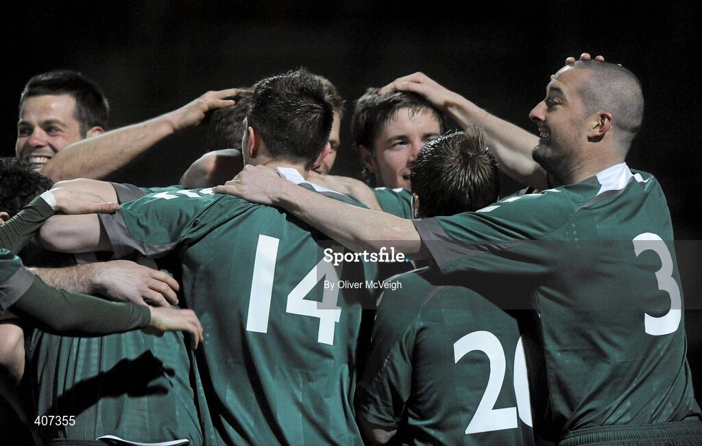 5 March 2010; The Cork City Foras Co-op's Davin O'Neill is surrounded by team-mates after scoring the first goal. Airtricity League, Premier Division, Derry City v Cork City Foras Co-op, Brandywell Stadium, Derry. Picture credit: Oliver McVeigh / SPORTSFILE