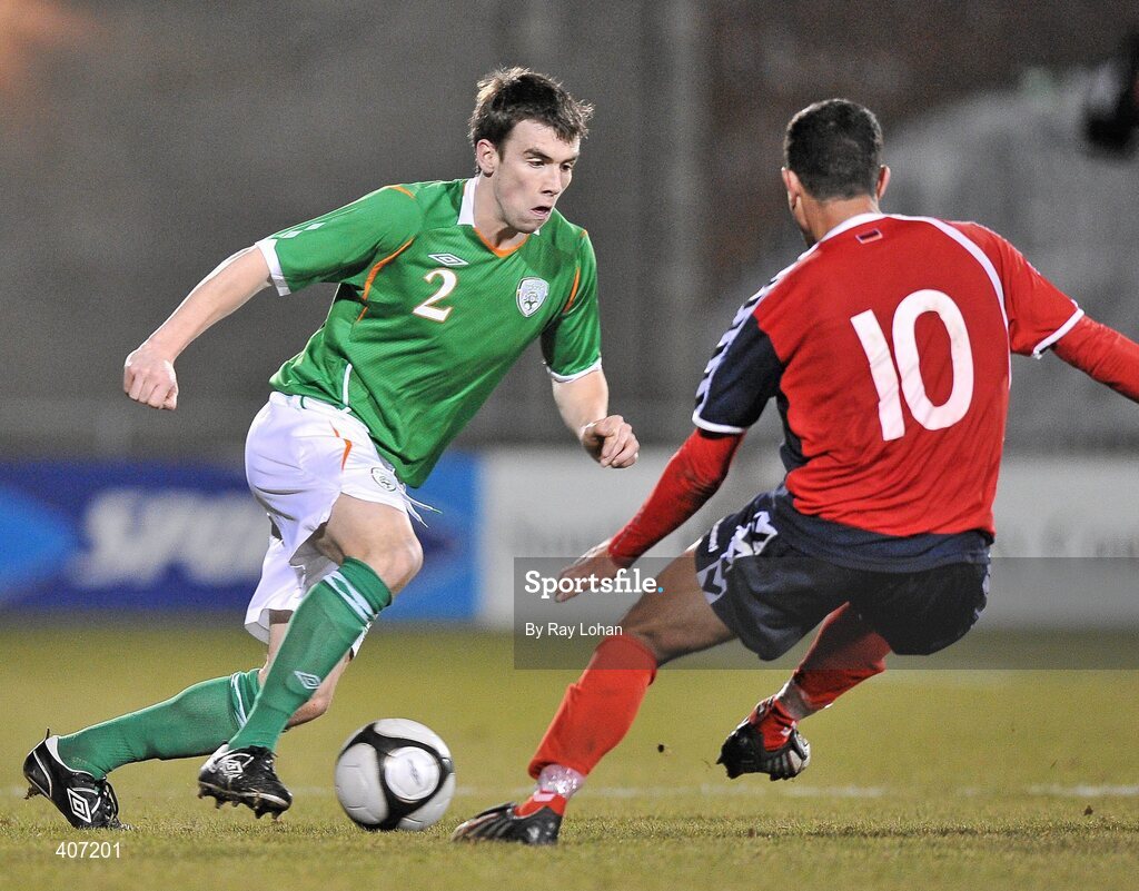 3 March 2010; Seamus Coleman, Republic of Ireland, in action against Gevorg Ghazaryan, Armenia. UEFA European U21 Championship Qualifier, Republic of Ireland v Armenia, Tallaght Stadium, Tallaght, Co. Dublin. Picture credit: Ray Lohan / SPORTSFILE