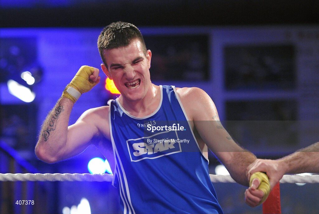 5 March 2010; John Joe Joyce, St Michaels Athy, is victorious in his 69kg bout over Willie McLoughlin, Illies Golden Gloves. National Men's & Women's Elite National Championships 2010 Finals - Friday, National Stadium, Dublin. Picture credit: Stephen McCarthy / SPORTSFILE