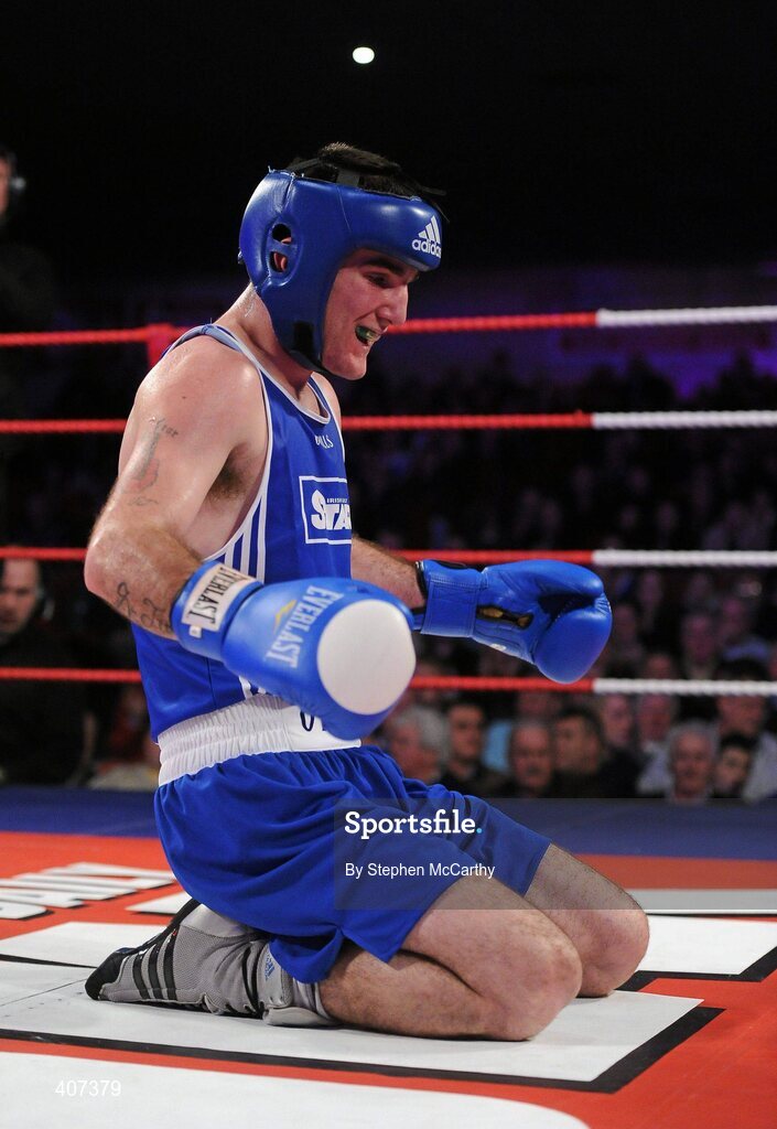 5 March 2010; John Joe Joyce, St Michaels Athy, is victorious in his 69kg bout over Willie McLoughlin, Illies Golden Gloves. National Men's & Women's Elite National Championships 2010 Finals - Friday, National Stadium, Dublin. Picture credit: Stephen McCarthy / SPORTSFILE
