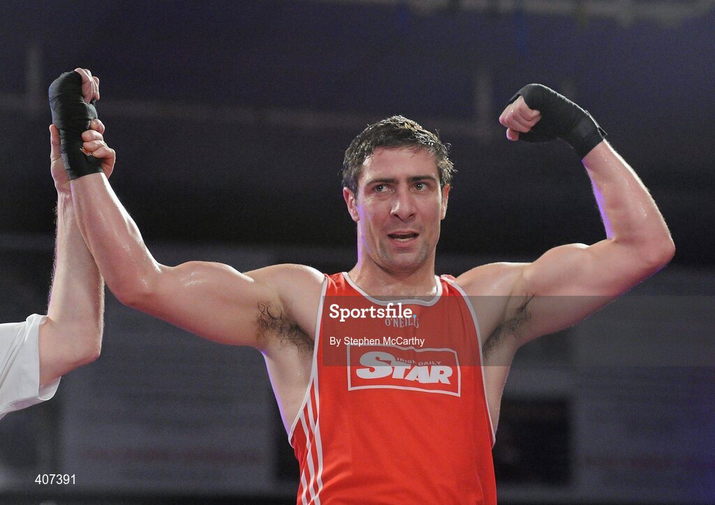 5 March 2010; Kenny Egan, Neilstown, celebrates beating Tommy McCarthy, Oliver Plunketts, during their elite 81kg final. National Men's & Women's Elite National Championships 2010 Finals - Friday, National Stadium, Dublin. Picture credit: Stephen McCarthy / SPORTSFILE