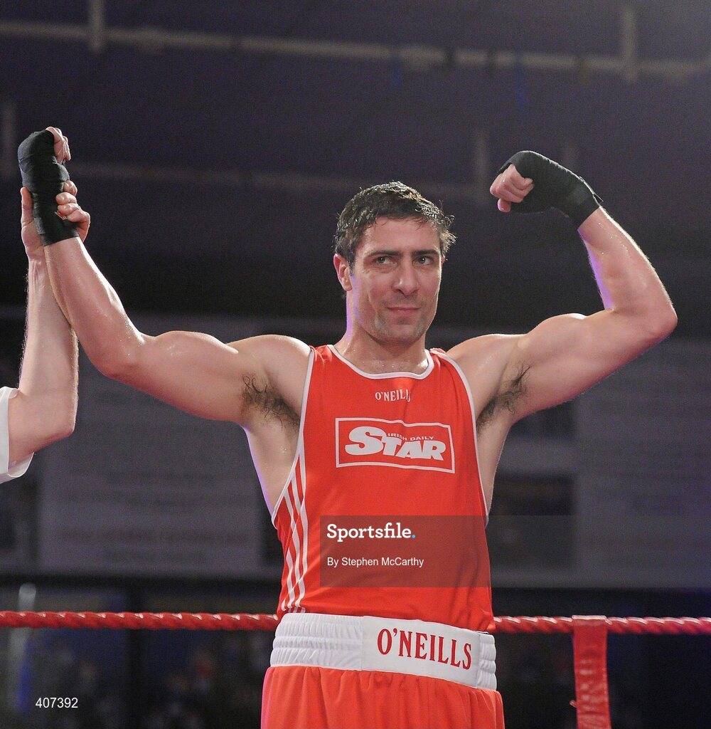 5 March 2010; Kenny Egan, Neilstown, celebrates beating Tommy McCarthy, Oliver Plunketts, during their elite 81kg final. National Men's & Women's Elite National Championships 2010 Finals - Friday, National Stadium, Dublin. Picture credit: Stephen McCarthy / SPORTSFILE