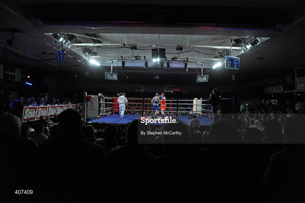 5 March 2010; A general view of the action between Con Sheehan, Clonmel, and Alan Reynolds, Ballinacarrow, during their elite 91kg final bout. National Men's & Women's Elite National Championships 2010 Finals - Friday, National Stadium, Dublin. Picture credit: Stephen McCarthy / SPORTSFILE