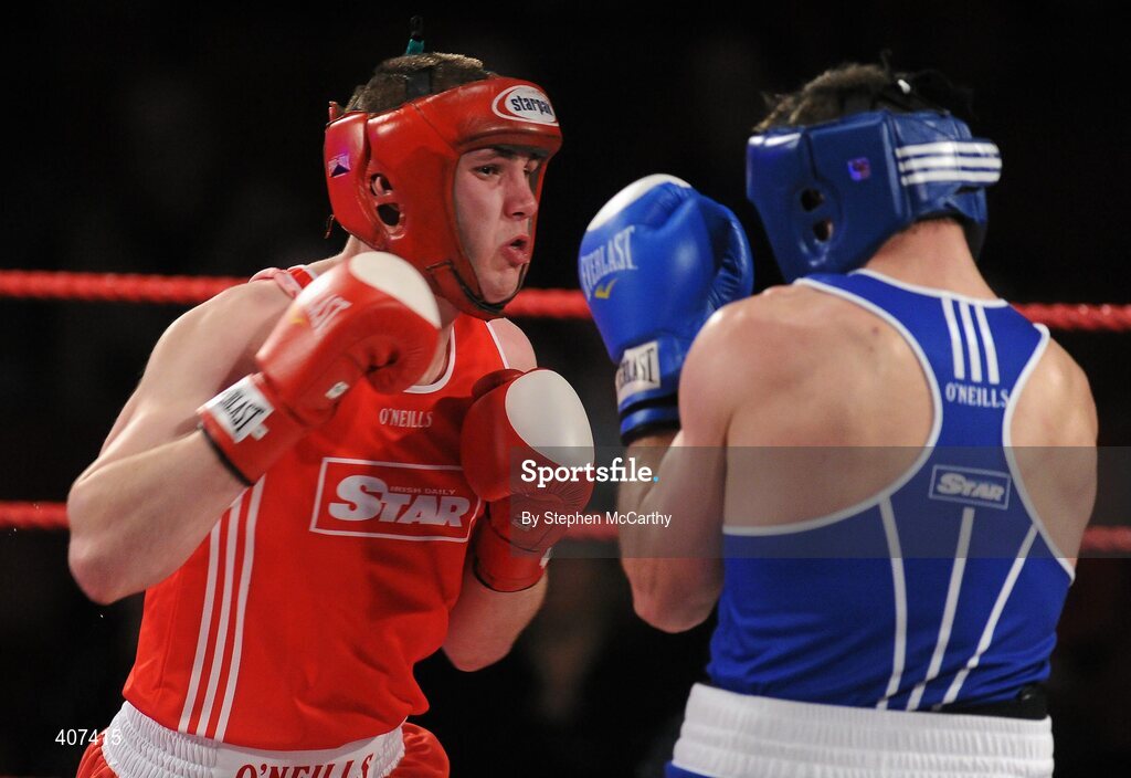 5 March 2010; Con Sheehan, Clonmel, left, and Alan Reynolds, Ballinacarrow, during their elite 91kg final bout. National Men's & Women's Elite National Championships 2010 Finals - Friday, National Stadium, Dublin. Picture credit: Stephen McCarthy / SPORTSFILE