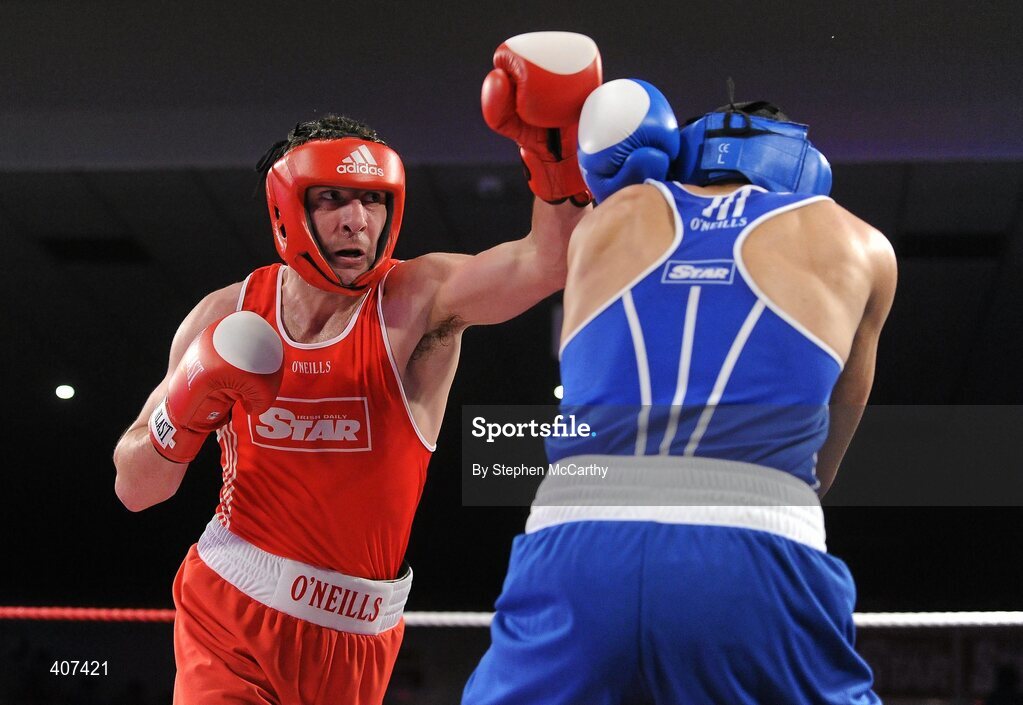 5 March 2010; Kenny Egan, Neilstown, left, exchanges punches with Tommy McCarthy, Oliver Plunketts, during their elite 81kg final bout. National Men's & Women's Elite National Championships 2010 Finals - Friday, National Stadium, Dublin. Picture credit: Stephen McCarthy / SPORTSFILE