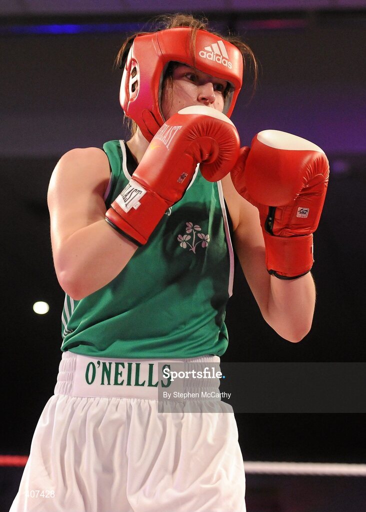5 March 2010; Katie Taylor, Bray, Ireland, during her women's 60kg special bout with Julia Tsyplakova, Ukraine. National Men's & Women's Elite National Championships 2010 Finals - Friday, National Stadium, Dublin. Picture credit: Stephen McCarthy / SPORTSFILE