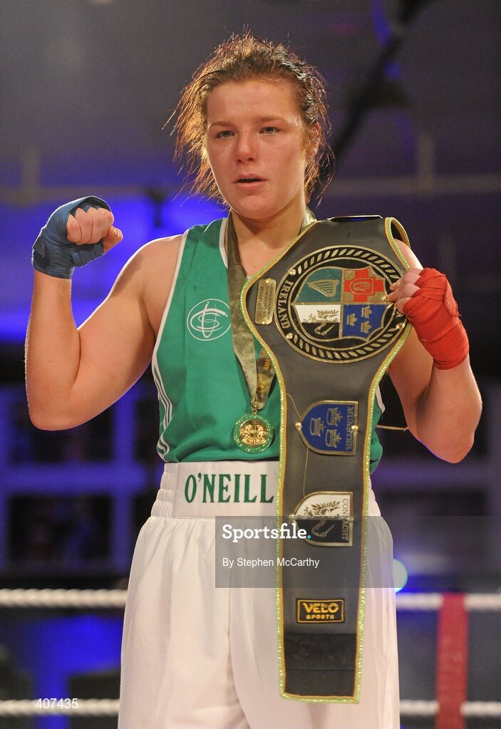 5 March 2010; Sinead Kavanagh, Drimnagh, Ireland, is victorious against Tetyana Ivashenko, Ukraine, following their women's 75kg special bout. National Men's & Women's Elite National Championships 2010 Finals - Friday, National Stadium, Dublin. Picture credit: Stephen McCarthy / SPORTSFILE