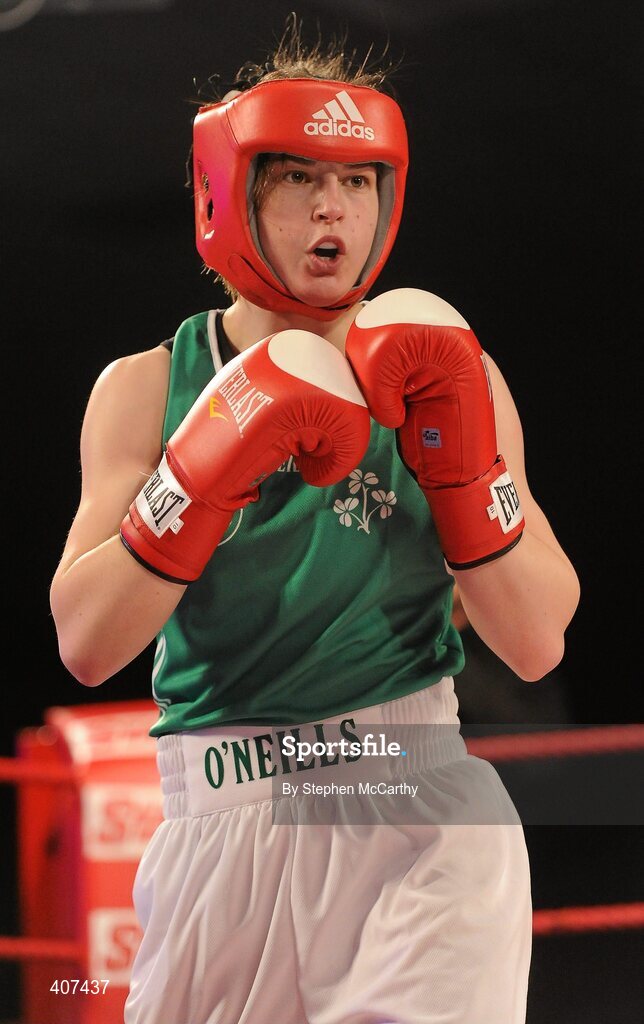 5 March 2010; Katie Taylor, Bray, Ireland, during her women's 60kg special bout with Julia Tsyplakova, Ukraine. National Men's & Women's Elite National Championships 2010 Finals - Friday, National Stadium, Dublin. Picture credit: Stephen McCarthy / SPORTSFILE