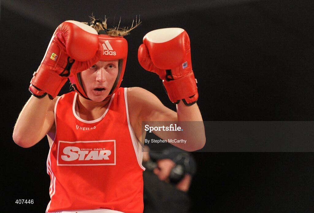 5 March 2010; Jessica Lyons, St Francis, Limerick, in action against Kelly Harrington, West Finglas, during their elite women's 69kg final bout. National Men's & Women's Elite National Championships 2010 Finals - Friday, National Stadium, Dublin. Picture credit: Stephen McCarthy / SPORTSFILE