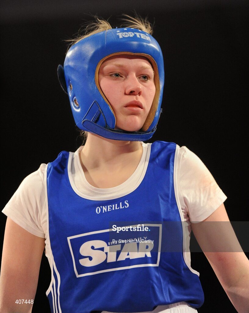5 March 2010; Rebecca Meaney, Tolerton, during her women's elite 51kg final bout with Debbie Rogers, Bray. National Men's & Women's Elite National Championships 2010 Finals - Friday, National Stadium, Dublin. Picture credit: Stephen McCarthy / SPORTSFILE