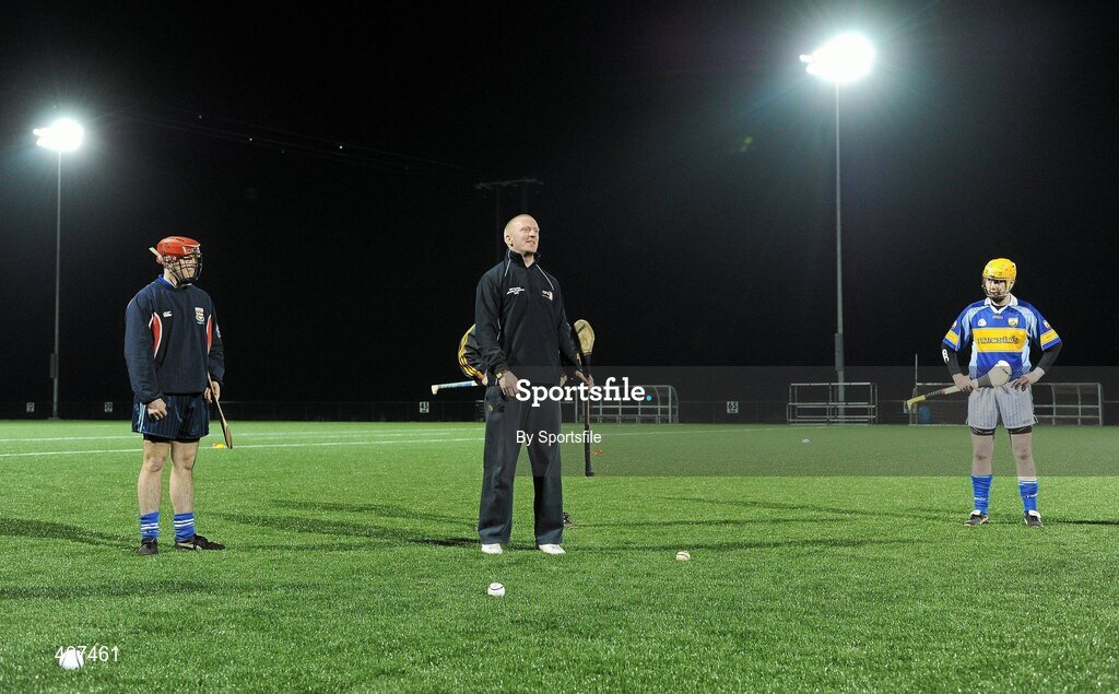 5 March 2010; Waterford hurling star John Mullane with Cavan hurlers. Mullane was visiting Breffni Park to oversee a session with the Cavan hurlers as part of the GPAs Hurling Twinning Programme. The Twinning Programme, now in its third year, pairs hurlers from the MacCarthy Cup squads with panels in the non-traditional hurling counties. 3G All Weather Pitch, Breffni Park, Cavan. Photo by Sportsfile