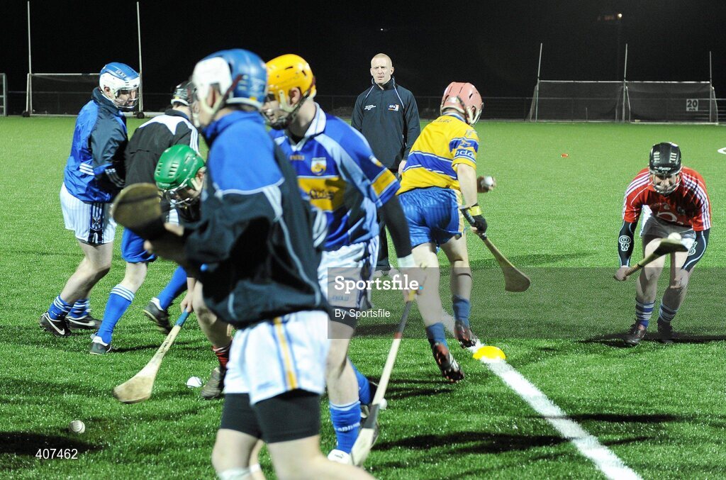 5 March 2010; Waterford hurling star John Mullane with Cavan hurlers. Mullane was visiting Breffni Park to oversee a session with the Cavan hurlers as part of the GPAs Hurling Twinning Programme. The Twinning Programme, now in its third year, pairs hurlers from the MacCarthy Cup squads with panels in the non-traditional hurling counties. 3G All Weather Pitch, Breffni Park, Cavan. Photo by Sportsfile