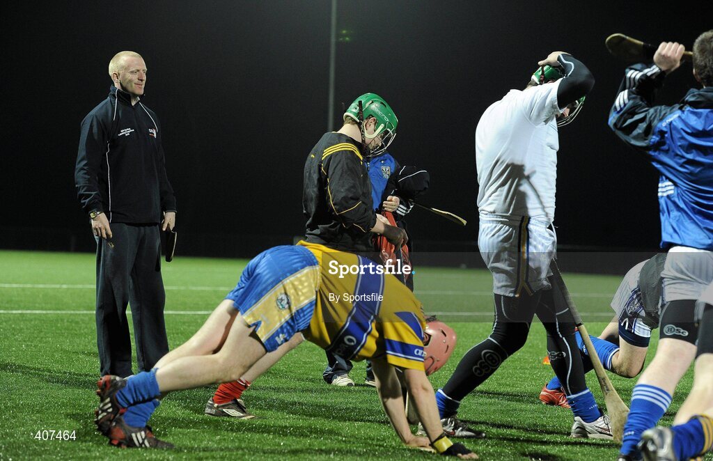5 March 2010; Waterford hurling star John Mullane with Cavan hurlers. Mullane was visiting Breffni Park to oversee a session with the Cavan hurlers as part of the GPAs Hurling Twinning Programme. The Twinning Programme, now in its third year, pairs hurlers from the MacCarthy Cup squads with panels in the non-traditional hurling counties. 3G All Weather Pitch, Breffni Park, Cavan. Photo by Sportsfile