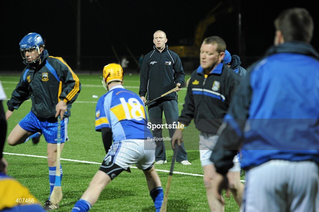 5 March 2010; Waterford hurling star John Mullane with Cavan hurlers. Mullane was visiting Breffni Park to oversee a session with the Cavan hurlers as part of the GPAs Hurling Twinning Programme. The Twinning Programme, now in its third year, pairs hurlers from the MacCarthy Cup squads with panels in the non-traditional hurling counties. 3G All Weather Pitch, Breffni Park, Cavan. Photo by Sportsfile