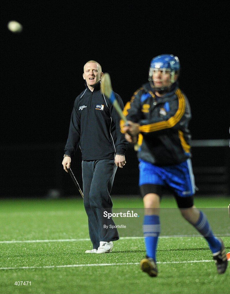 5 March 2010; Waterford hurling star John Mullane with Cavan hurlers. Mullane was visiting Breffni Park to oversee a session with the Cavan hurlers as part of the GPAs Hurling Twinning Programme. The Twinning Programme, now in its third year, pairs hurlers from the MacCarthy Cup squads with panels in the non-traditional hurling counties. 3G All Weather Pitch, Breffni Park, Cavan. Photo by Sportsfile