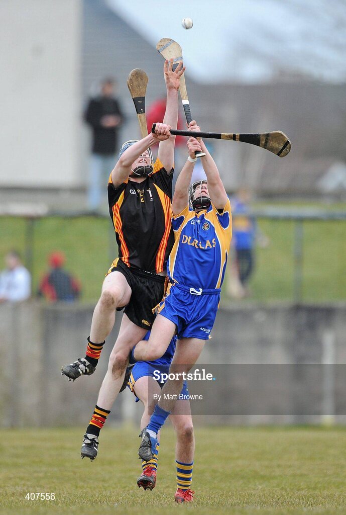 6 March 2010; Brendan O'Connor, Ard Scoil Ris, in action against Pat Ralph and Philip Loody, Thurles CBS. Harty Cup Final replay, Thurles CBS v Ard Scoil Ris, McDonagh Park, Nenagh, Co. Tipperary. Picture credit: Matt Browne / SPORTSFILE